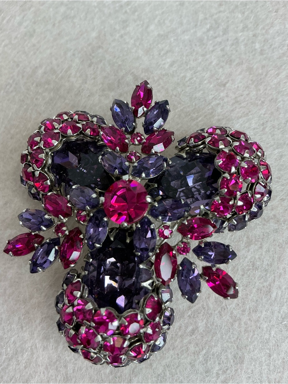 2266 - Pink and Purple Crystal Floral Statement Brooch - Sherman
